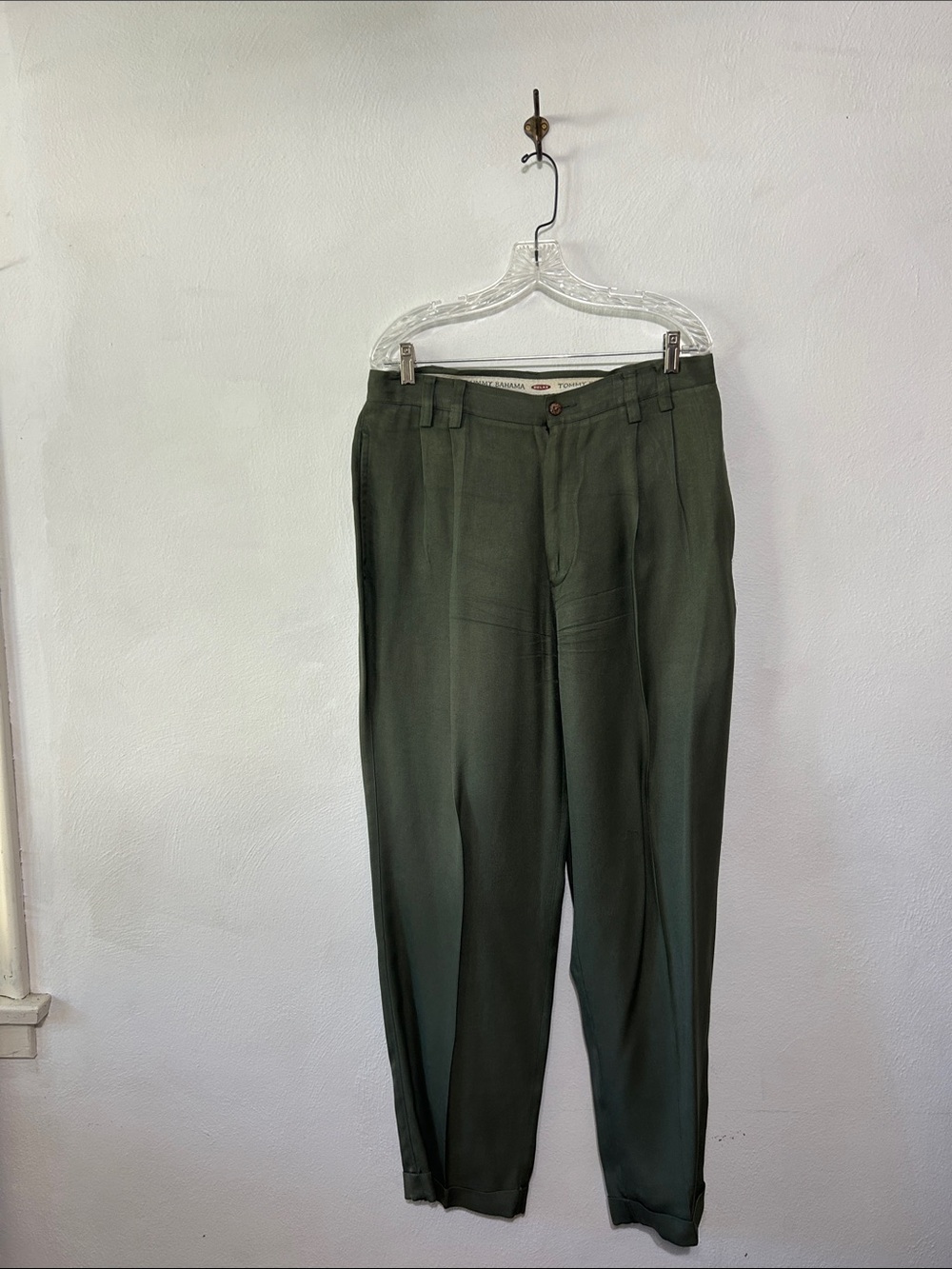 Tommy Bahama 100% Silk Olive Green Men's Dress Pants